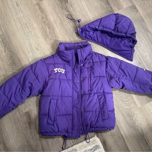 TCU Horned Frogs Women’s Purple Puffer with Removable Hoodie